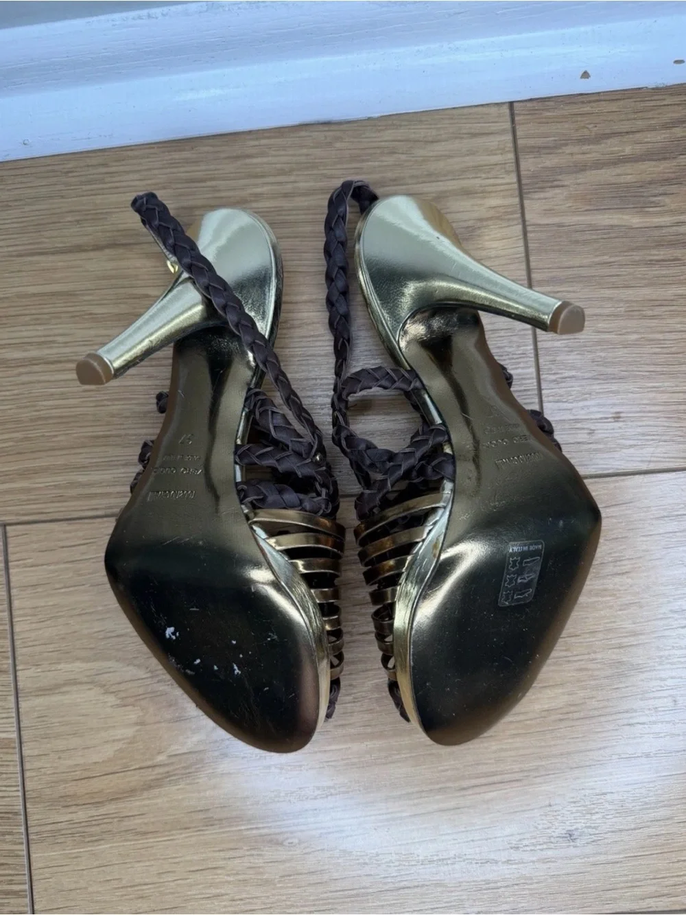 ROBERTO CAVALLI Braided Leather Brown & Gold Platform Shoes EU 37